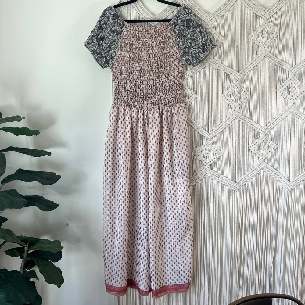 Wild Child Silk Palooza Wide Leg Smocked Bodice Jumpsuit OS 2X & Under NWOT